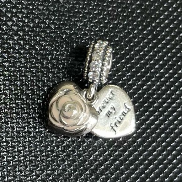Pandora Dangle Heart with Pink Rose inlay. - Picture 2 of 6